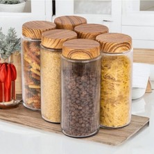 6'lı Jumbo Boy Kapaklı Çizgili Kristal Cam Saklama Kabı 1500 ml