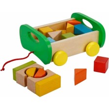 Beyaz Ahşap Oyun Blokları ve Çekme Araba Seti, 17 Parça