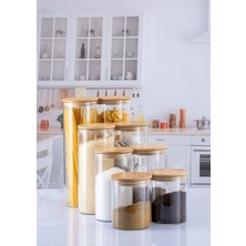 Bambu Kapaklı Lüks Yuvarlak Kavanoz Seti, 8'li, Şık ve Kullanışlı Tasarım