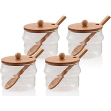Bambu Kapaklı Borosilikat Cam Kavanoz Seti 4'lü 250 ml Beyaz