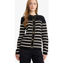 DeFacto Regular Fit Bisiklet Yaka Düğmeli Çizgili Triko Hırka D5894AX25AU