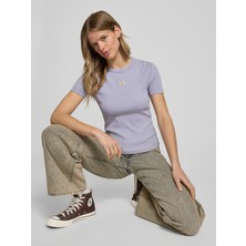 Ck J20J225244 Washed Woven Label Rıb Fıt Tee Kadın Tshırt