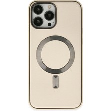 iPhone 13 Pro Max Kılıf Coco Deri Magneticsafe Silikon - Krem
