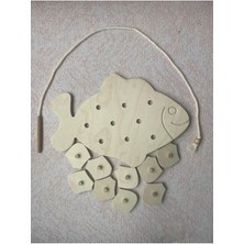 Bej Ipli Pullu Ahşap Balık, Eğlenceli ve Öğretici Hobi Seti