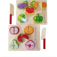 Ahşap Sebze Meyve Kesme Seti, Eğlenceli ve Öğretici Çocuk Oyunu, 2'li Paket