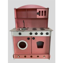 Eğitici Ahşap Mutfak Dolabı, Pembe, 84X60, 3mm, Montessori Tarzı Oyuncak