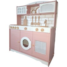 Rattan Şıklığında Ahşap Oyuncak Mutfak Seti, 9 Parça, Renkli ve Eğlenceli Tasarım