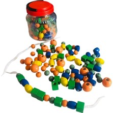 Renkli Ahşap Boncuk Dizme Seti, 90 Parça, Çocuklar Için Eğitici Oyun Malzemesi