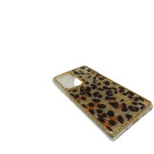 Samsung Note 20 Ultra Uyumlu Kristal Tasli Seffaf Telefon Kilifi Leopar Desenli
