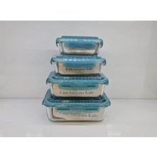 4'lü Mavi Isıya Dayanıklı Saklama Kabı Kelepçeli Vakumlu Kapaklı