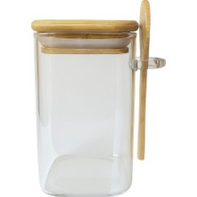 240 ml Borosilikat Cam Kavanoz, Bambulu Kapak ve Kaşık ile Şık ve Kullanışlı