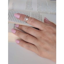 Eva Takı Store Iki Sıralı Kutup Yıldız Model  Kıkırdak Kemik  Ayarlanabilir Silver Gümüş Renkli Yüzük