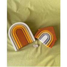 Renkli Doğal Ahşap Çocuk Eğitici Seti, Ev ve U Şekli, Kahverengi