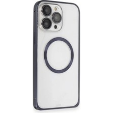 iPhone 15 Pro Kılıf Metal Bumper Magneticsafe Kapak - Lacivert
