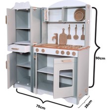 Renkli Ahşap Mutfak Seti, Fotoğraf Alanı, Raf ve Çekmeceli, Eğlenceli Oyun Desteği