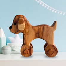 Renkli Ahşap Köpek, Doğal Zeytin Ağacı, Hareketli Kulak ve Döner Tekerlekli