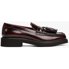 Tommy Hilfiger Kadın Püsküllü Köşeli Burun Deri Kırmızı Loafer FW0FW08749XJS
