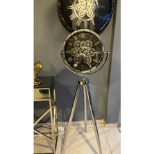 Metal Ayaklı Krom Saat, Çarklı, Şık ve Modern Tasarım