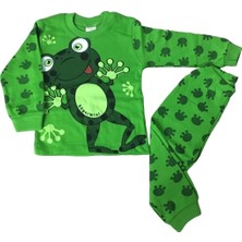 Süpermini Yeşil Renk  Kurbağa Desenli %100 Pamuk Pijama Takımı