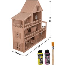 Kahverengi Ahşap Minyatür Ev ve 15 Parça Mobilya Takımı Hediye