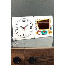 Ahşap Masa Saati, Almanca Öğretmeni Temalı, Şık ve Zarif Dekorasyon Parçası