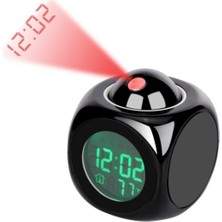 Siyah Duvara Yansıtmalı Dijital Saat, Termometreli, Ingilizce Konuşan Çalar Saat