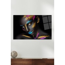 Renkli Makyajlı Kadın Portresi Cam Tablo, Modern Ev ve Ofis Dekoru, Hediyelik Duvar Dekorasyonu