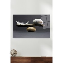 Taş ve Tüy Dengesi Cam Tablo, Modern Ev Ofis Dekoru, Hediyelik Duvar Dekorasyonu, Kırılmaz Cam