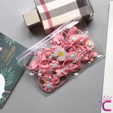 20'li Esnek Kız Çocuk Lastik Toka Seti Pembe - Çiçek Kurdele Fiyonk Figür Lastikli Saç Tokası