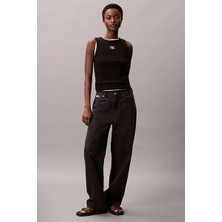 Calvin Klein Jeans Kadın Etiketli Pamuklu Fitilli Siyah Bluz LV047C201G-UB1