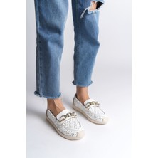 Layla Bağcıksız Ortopedik Rahat Taban Kalp Desenli Kadın Babet Ayakkabı  Ckt - Beyaz