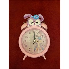 Sevimli Tavşan Temalı 11 cm Pembe Masa Üstü Metal Saat