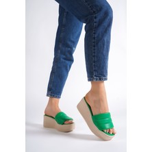 Reına Dolgu Topuklu Ortopedik Taban Hasır Görünümlü Kadın Terlik Ckt - Yeşil