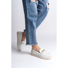 Lıly Bağcıksız Ortopedik Rahat Taban Kalp Desenli Kadın Babet Ayakkabı  Ckt - Beyaz