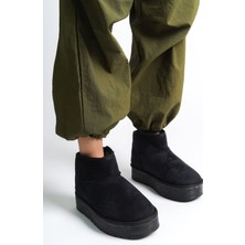 Amelıa Bağcıksız Düz ve Kalın Taban Içi Kürklü Kısa Süet Kadın Bot  Sst - Siyah