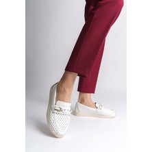 Lızy Bağcıksız Ortopedik Rahat Taban Kalp Desenli Kadın Babet Ayakkabı  Ckt - Beyaz