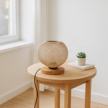 Homing Natural Küre Jüt Ipli Ahşap Tabanlı Abajur