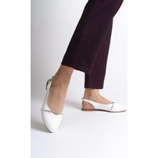 Allıson Tokalı Ortopedik Rahat Taban Taş Detaylı Kadın Babet Ayakkabı  Ckt - Beyaz