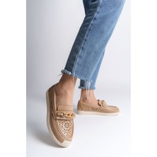 Lızy Bağcıksız Ortopedik Rahat Taban Çiçek Desenli Kadın Babet Ayakkabı Ckt - Ten