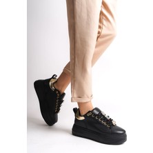 Brıanna Bağcıklı Ortopedik Taban Renkli Taş Dekorlu Kadın Sneaker Spor Ayakkabı Cst - Siyah/altın