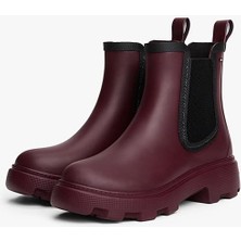 Tommy Hilfiger Kadın Warm Lined Chelsea Yağmur Botu - Bordo 4.5 cm Topuk ve Modern Tasarım ile Rahat Yürüyüş