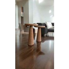 Simillo Home & Living Kahverengi Ahşap Mantar Sehpa 2’li – Minimalist Yan Sehpa Takımı