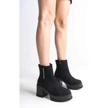 Lısse Fermuarlı Ortopedik Taban Kalın Topuklu Süet Kadın Bot Sst - Siyah