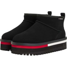 Tommy Hilfiger Kadın Süet Bootie Kar Botu - Siyah Düz Topuklu Günlük Kullanım İçin Konforlu Tasarım