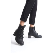 Lena Bağcıklı Fermuarlı Ortopedik Taban Topuklukadın Bot  Cst - Siyah