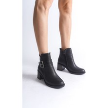 Noemı Tokalı Fermuarlı Ortopedik Taban Topuklukadın Bot  Cst - Siyah