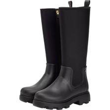 Tommy Hilfiger Kadın Uzun Yağmur Çizmesi Siyah Warm Lined Kauçuk ve Tekstil Malzeme ile 4.5 cm Topuk