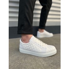 JY166 Prestige Bağcıklı Cilt Kapitone Desenli Erkek Günlük Sneaker Ayakkabı Cbt - Beyaz