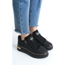 Dına Bağcıklı Fermuarlı Ortopedik Taban Kadın Sneaker Spor Ayakkabı  Cst - Siyah/altın
