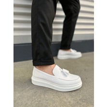 JY154 Blaze Bağcıksız Püsküllü Cilt Erkek Günlük Spor Klasik Ayakkabı Cbt - Beyaz